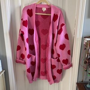 BiBi Pink and Red Heart Cardigan